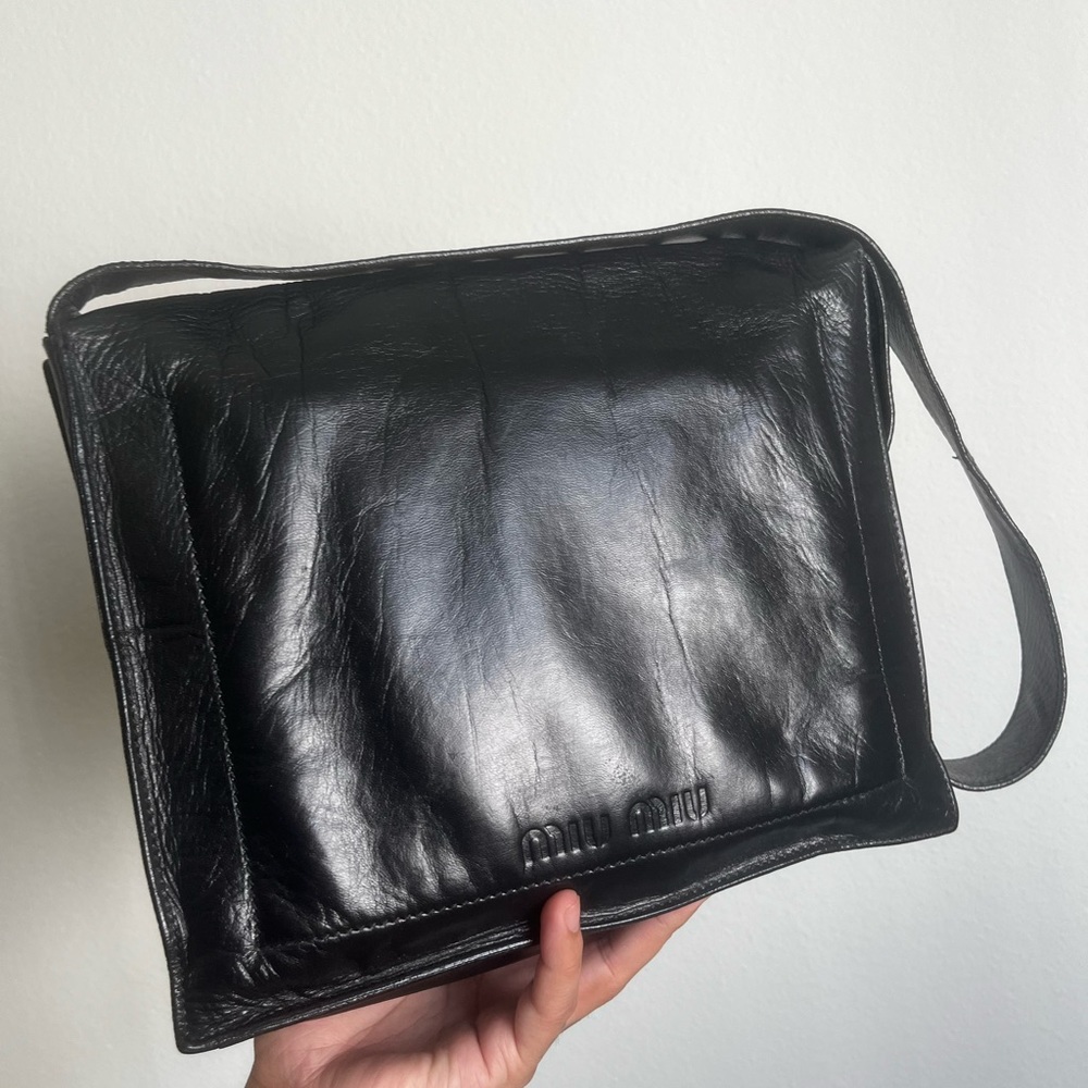Miu Miu black leather shoulder messenger bag